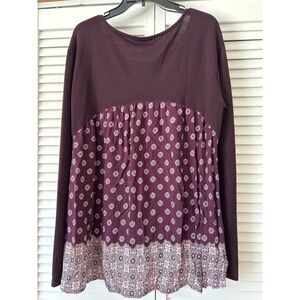 Max Jeans Women M Burgundy‎ Paisley Print Long Sleeve Tunic Top